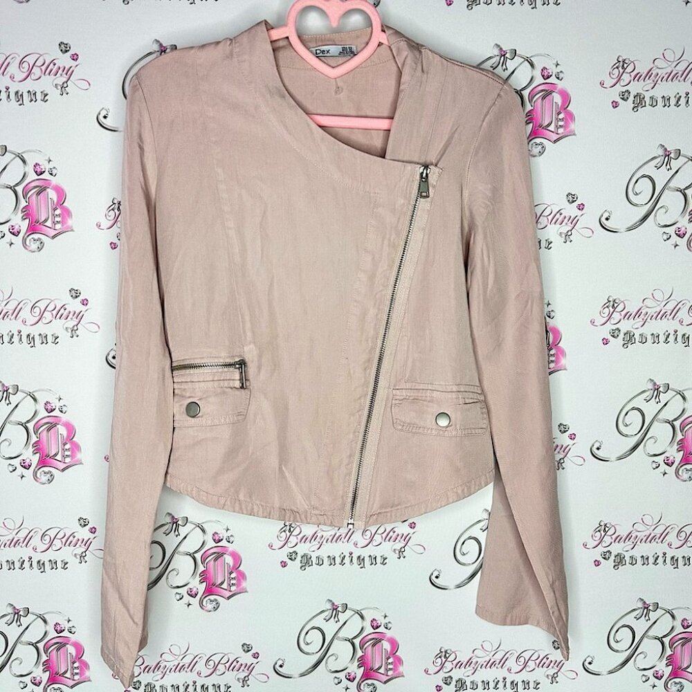 Dex cardigan coat blazer style pink silver dusty rose zip up zipper classy